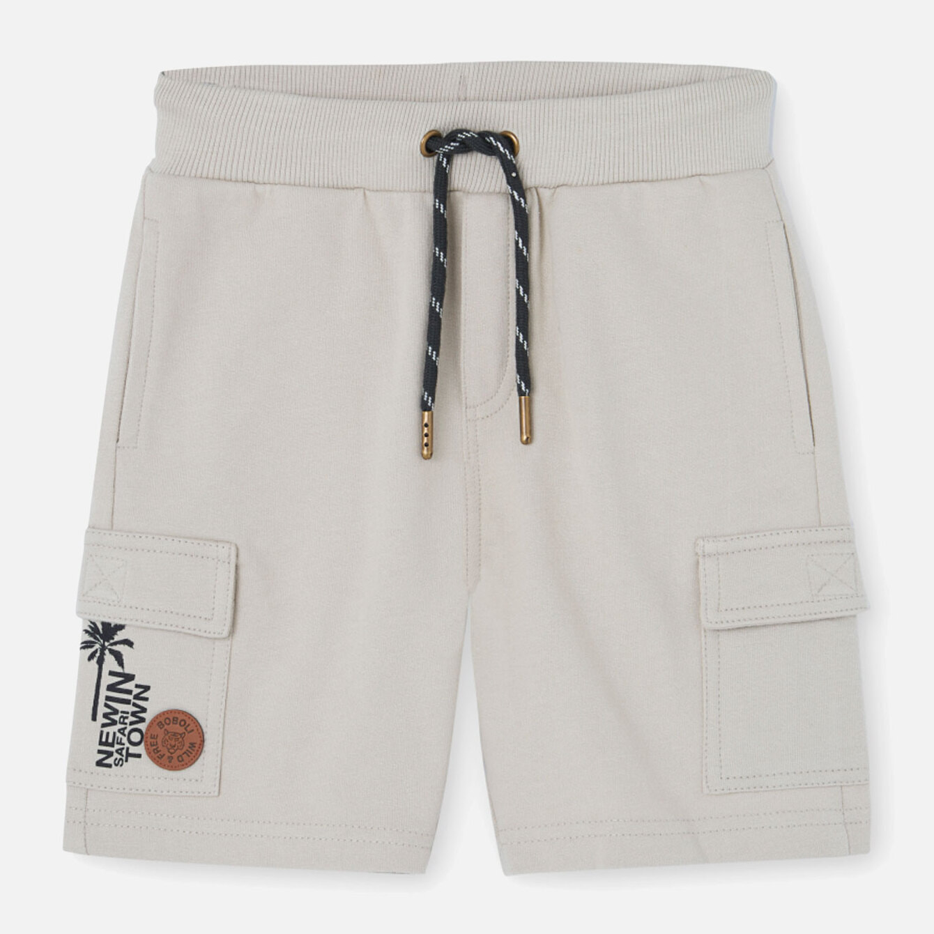 Bermudas niÃ±o, felpa, estampado, beige piedra