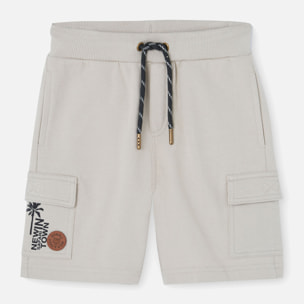 Bermudas niÃ±o, felpa, estampado, beige piedra