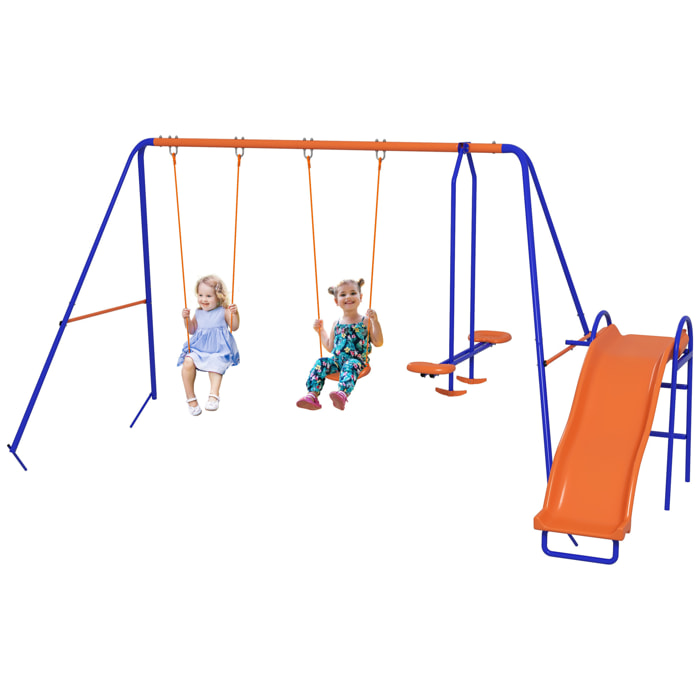 Columpio Infantil 4 en 1 Columpio para Niños con 2 Columpios Individuales 1 Columpio del Planeador 1 Tobogán Cuerda Ajustable y Anti-UV para Exterior Multicolor