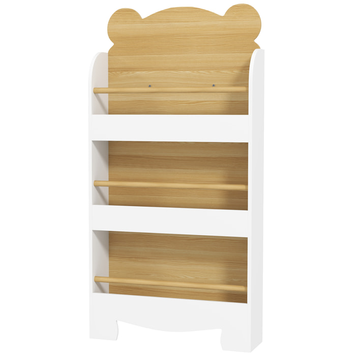 Bibliothèque pour enfant 3 niveaux design ourson dim. 44 x 15 x 110 cm blanc effet bois naturel