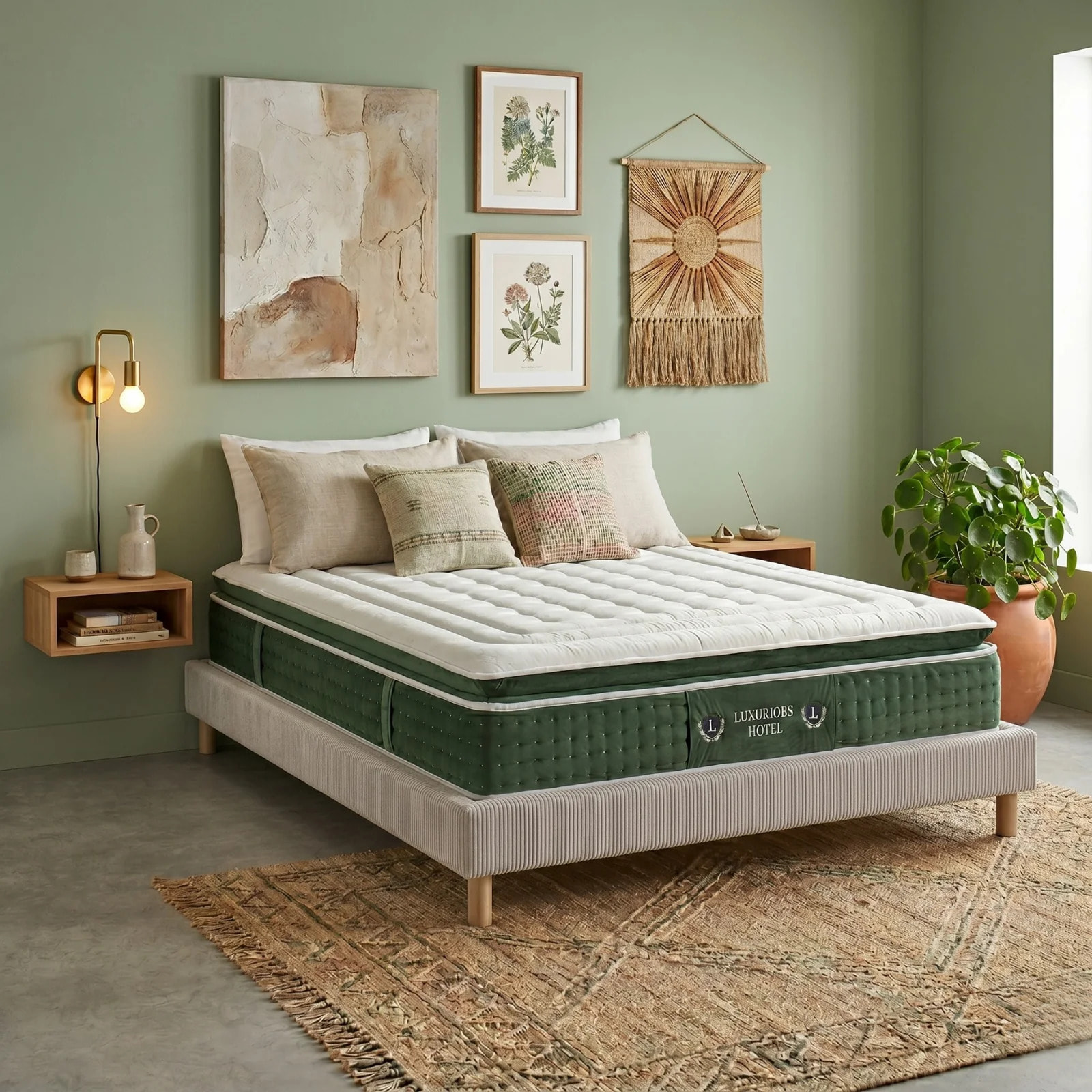 Ensemble matelas Jade & sommier Cancun | Mémoire de forme et ressorts ensachés | Cadre à lattes | Velours côtelé | Gris clair