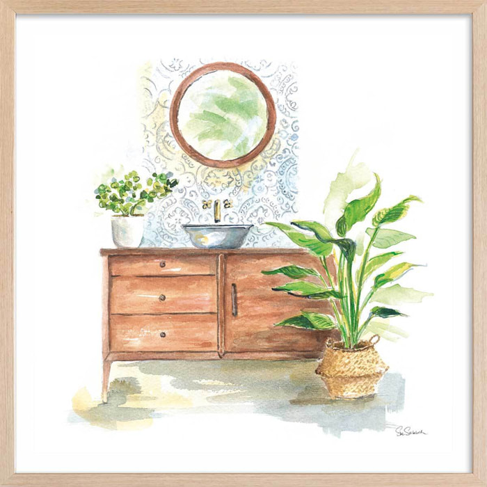 Affiche Greenery Bath Affiche + cadre en bois - Chêne