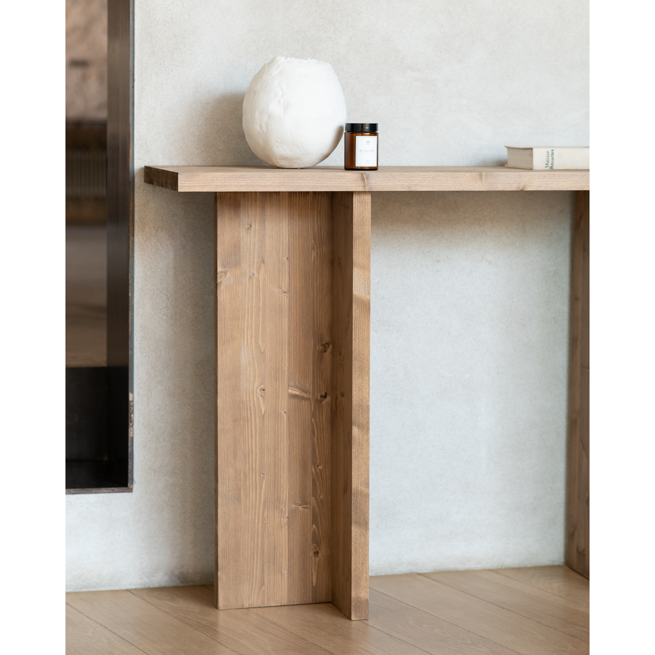 Console en bois massif ton chêne foncé de 120x80cm Hauteur: 35 Longueur: 120 Largeur: 80