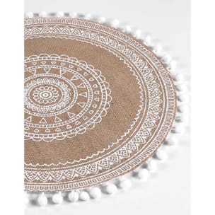 Set de table rond en jute avec pompons - Blanc