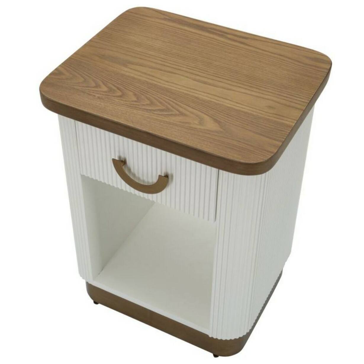 Comodino Fagends, Comò basso, Tavolino da notte, Mensola da letto, 48x40 h62 cm, Bianco e Marrone