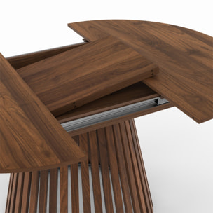 Table à manger ronde extensible Camélia effet noyer et pied lattes Ø110-150cm