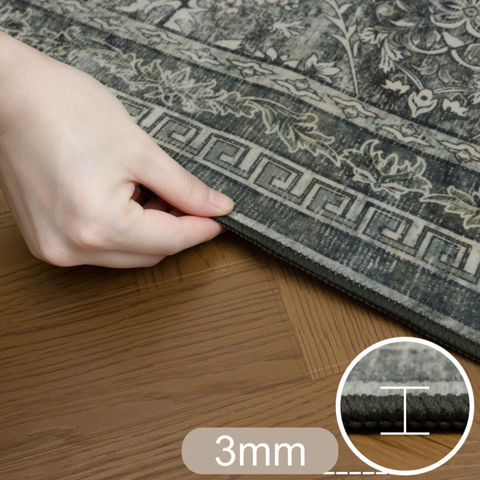 INKA - Tapis vert à poils courts doux à motif oriental vintage