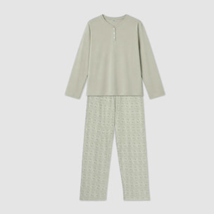 Pijama largo de algodón con escote pico yota verde