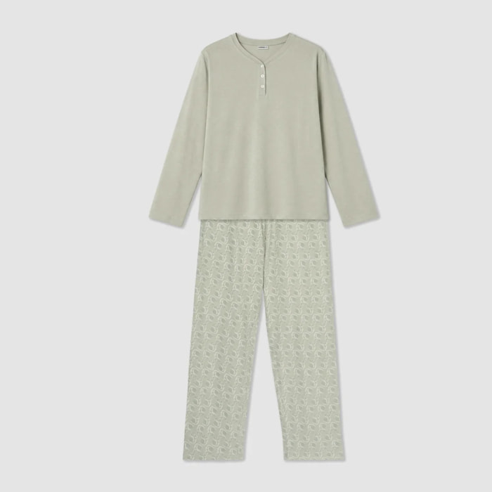 Pijama largo de algodón con escote pico yota verde