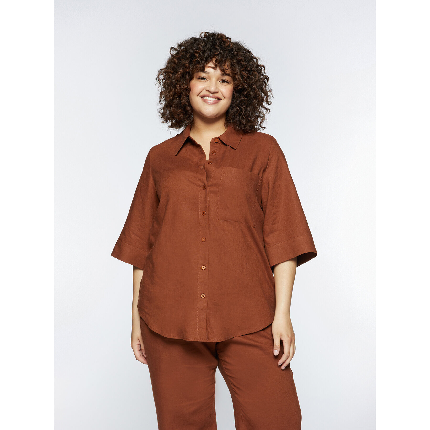 Fiorella Rubino - Camisa relaxed fit de lino y viscosa - Marrón
