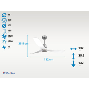 Ventilateur de plafond Réversible  Thermostat Dimmable Wifi Moteur à courant continu Toits en pente Télécommande Lumière à trois tons Hypersilence Mémoire