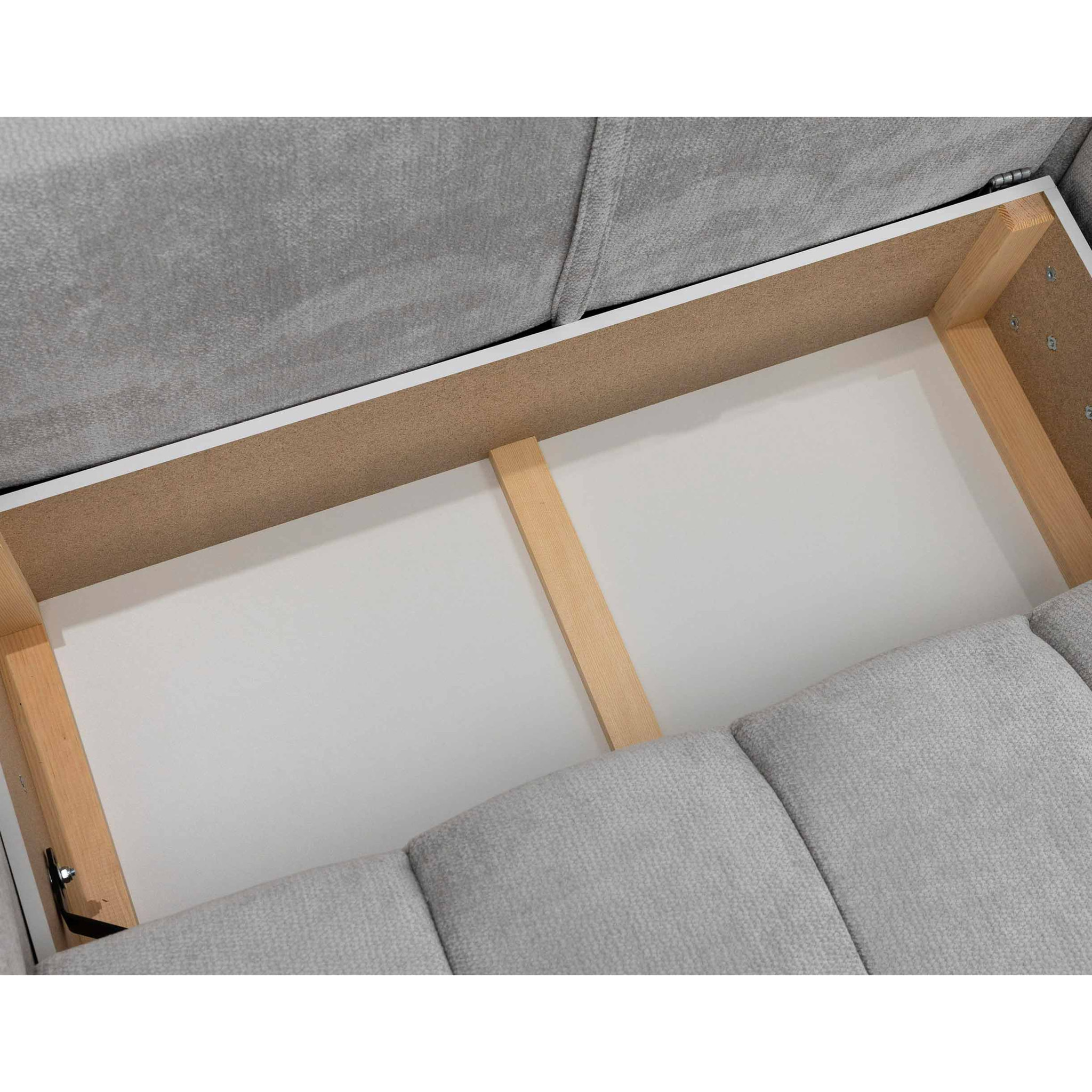 Ambroise - Canapé d'angle droit 4 places convertible avec coffre en velours texturé - Gris clair