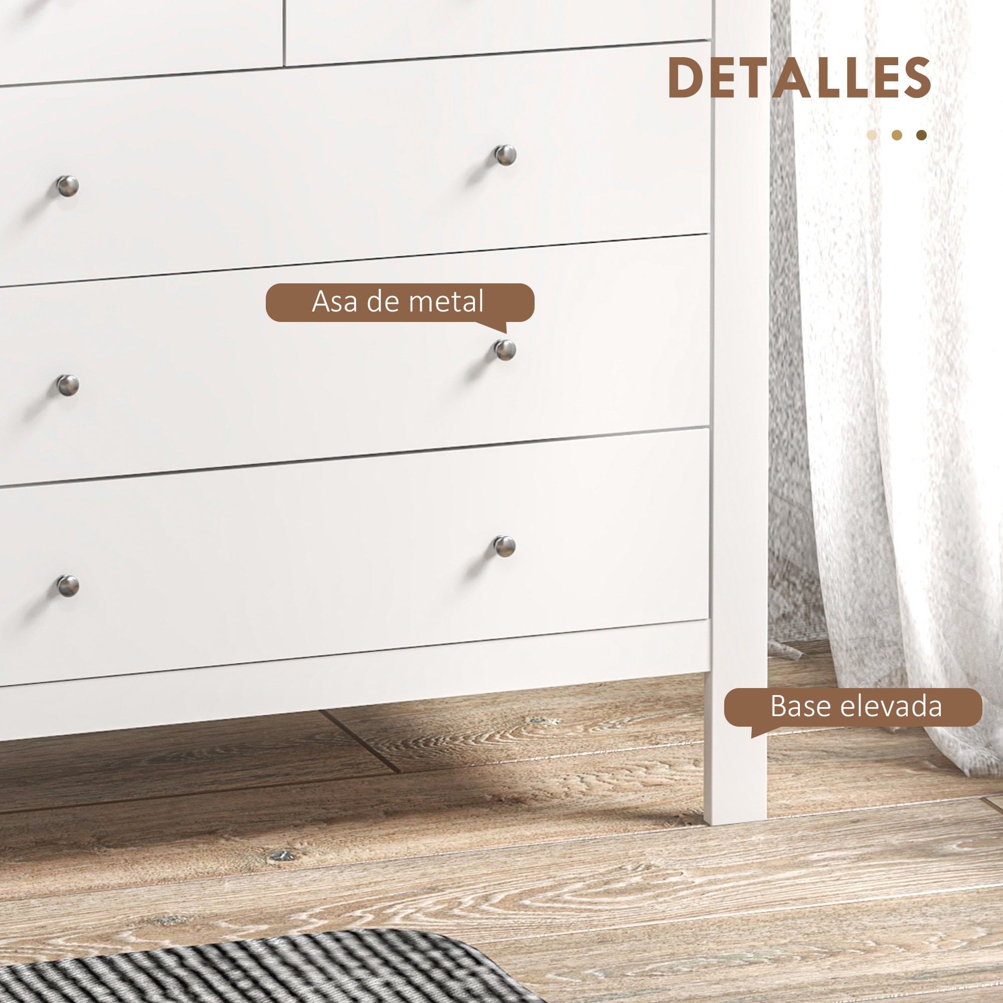 Cómoda con 5 Cajones, Cómoda Dormitorio con Patas Elevadas, Cajonera para Salón, Oficina, Estilo Moderno, 79x39,5x80,5 cm, Blanco