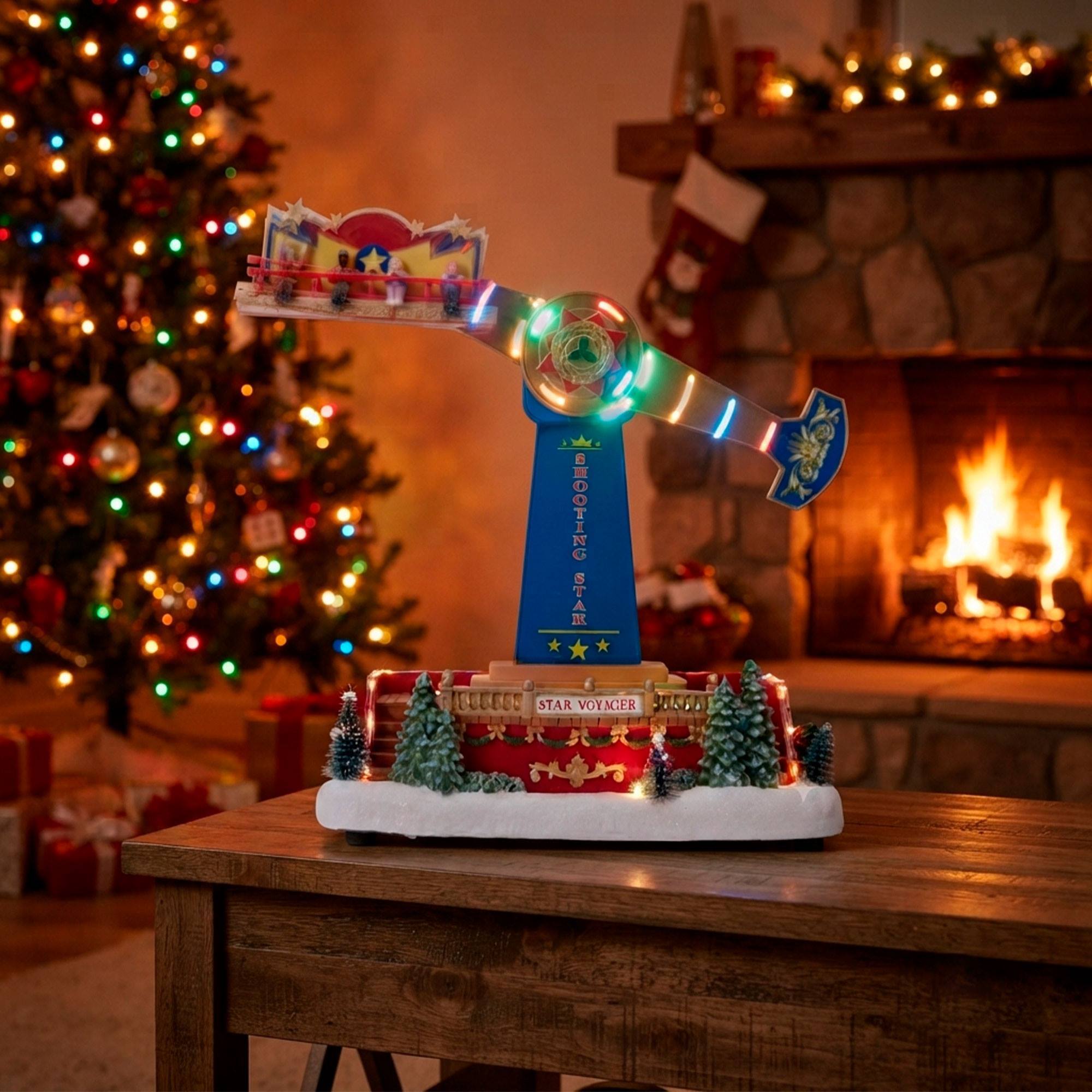 Decoración navideña led martillo meteorito con movimiento y música, funciona con pilas, figura iluminada para navidad 28,5x20x41cm