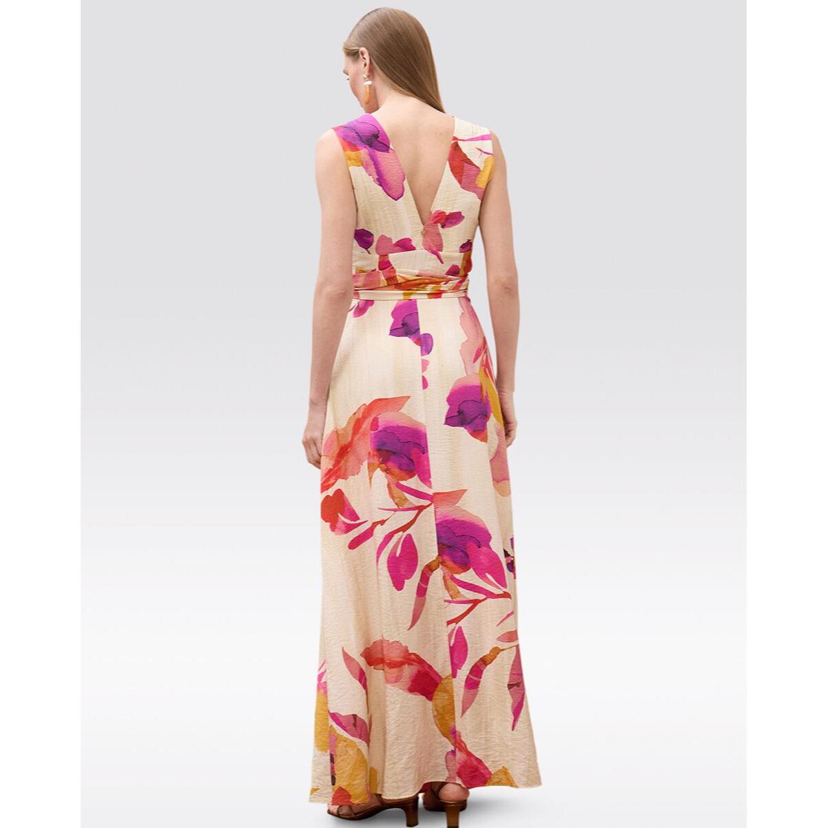 Abito con scollo a V e cintura regolabile con stampa floreale