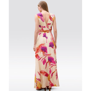 Abito con scollo a V e cintura regolabile con stampa floreale