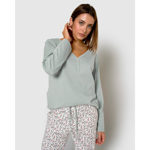 Pijama largo de algodón con escote pico niles azul agua