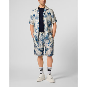 PHILIPP PLEIN Silk Bowling Shorts All-Over Tattoo