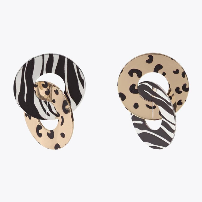Orecchini doppio cerchio stampa animalier bicolore