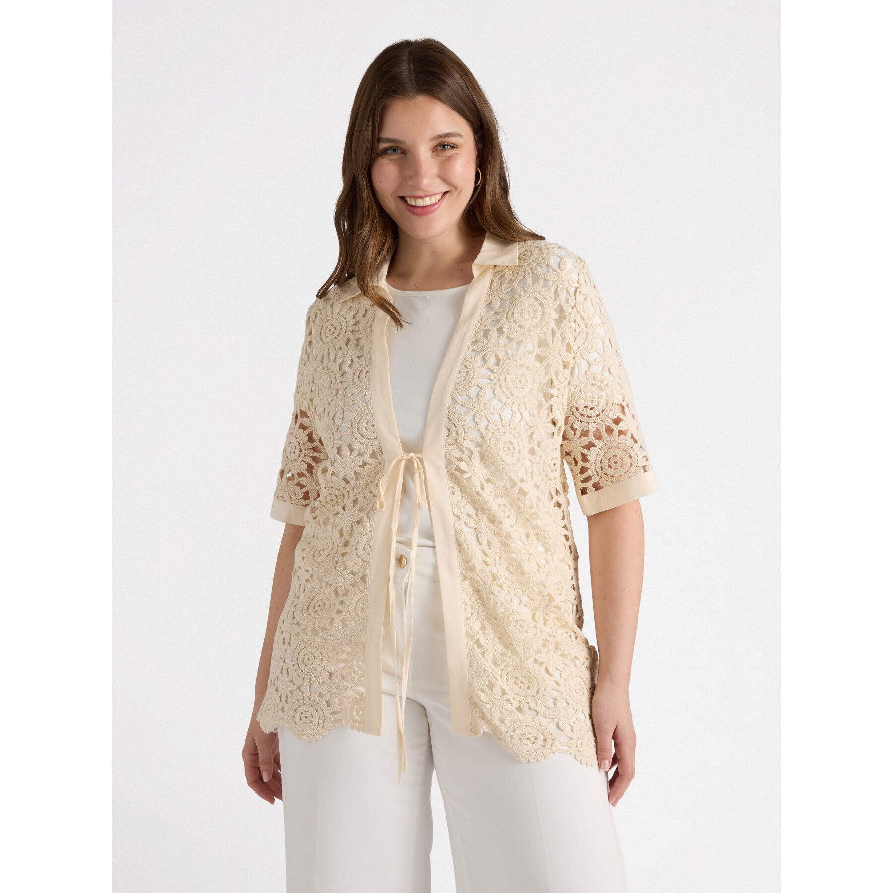 Fiorella Rubino - Camisa de crochet con cordones - Beige