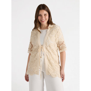 Fiorella Rubino - Camisa de crochet con cordones - Beige
