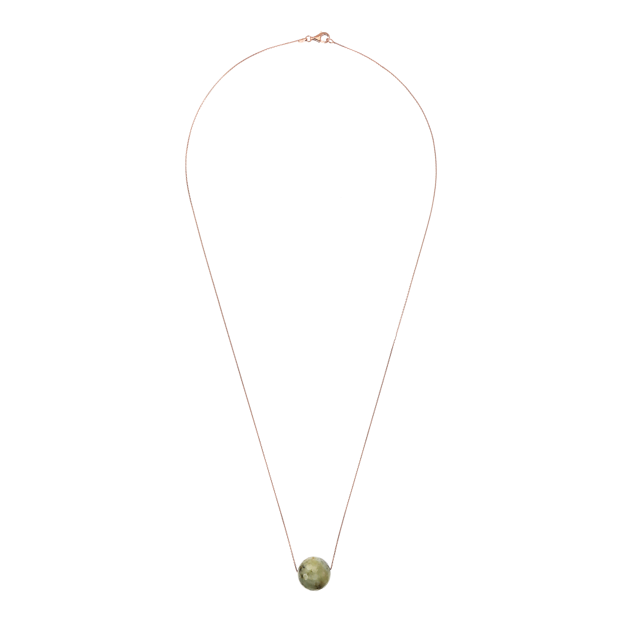 Collana Catena Rolo con Pendente Sferico in Pietra Naturale Prehnite Grigia in Argento 925 placcato Oro rosa 18Kt