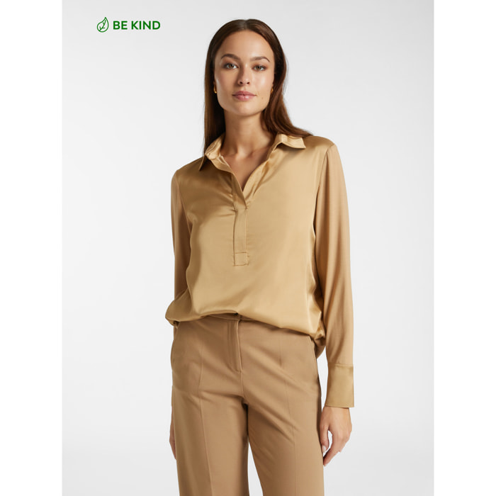 Elena Mirò - Camiseta con cuello de viscosa LENZING™ ECOVERO™ - Beige