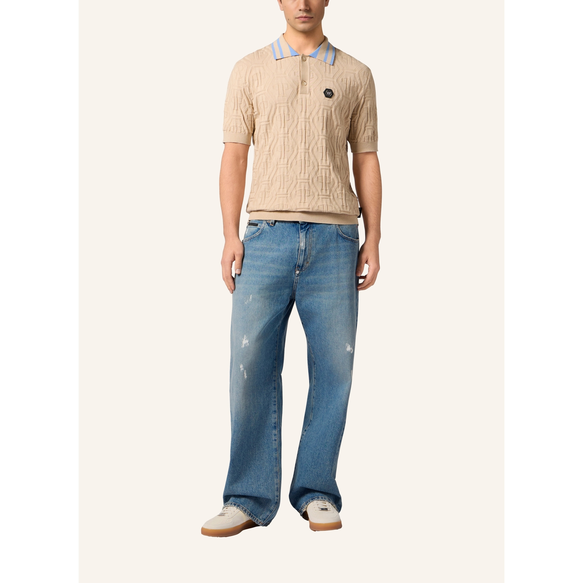 PHILIPP PLEIN Knitted Polo T-Shirt Jacquard Monogram