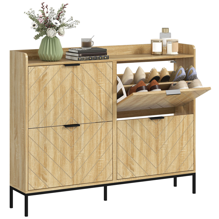 Zapatero Estrecho con 4 Puertas Abatibles Zapatero Entrada Recibidor con Estantes Ajustables para 16 Pares de Zapatos para Pasillo Espacios Reducidos 120x23,5x95,5 cm Roble