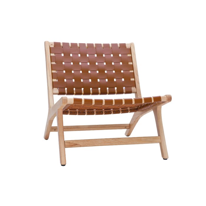 Fauteuil ethnique en bois et sangles tressées marron BONDI