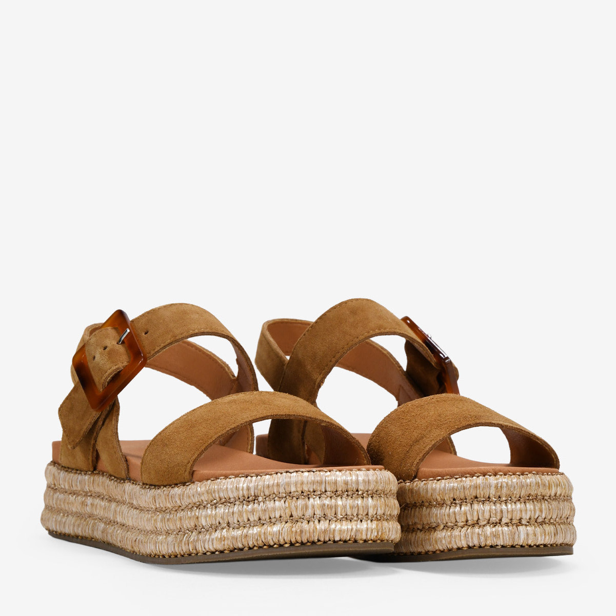 Sandalias marrones en serraje piel con plataforma