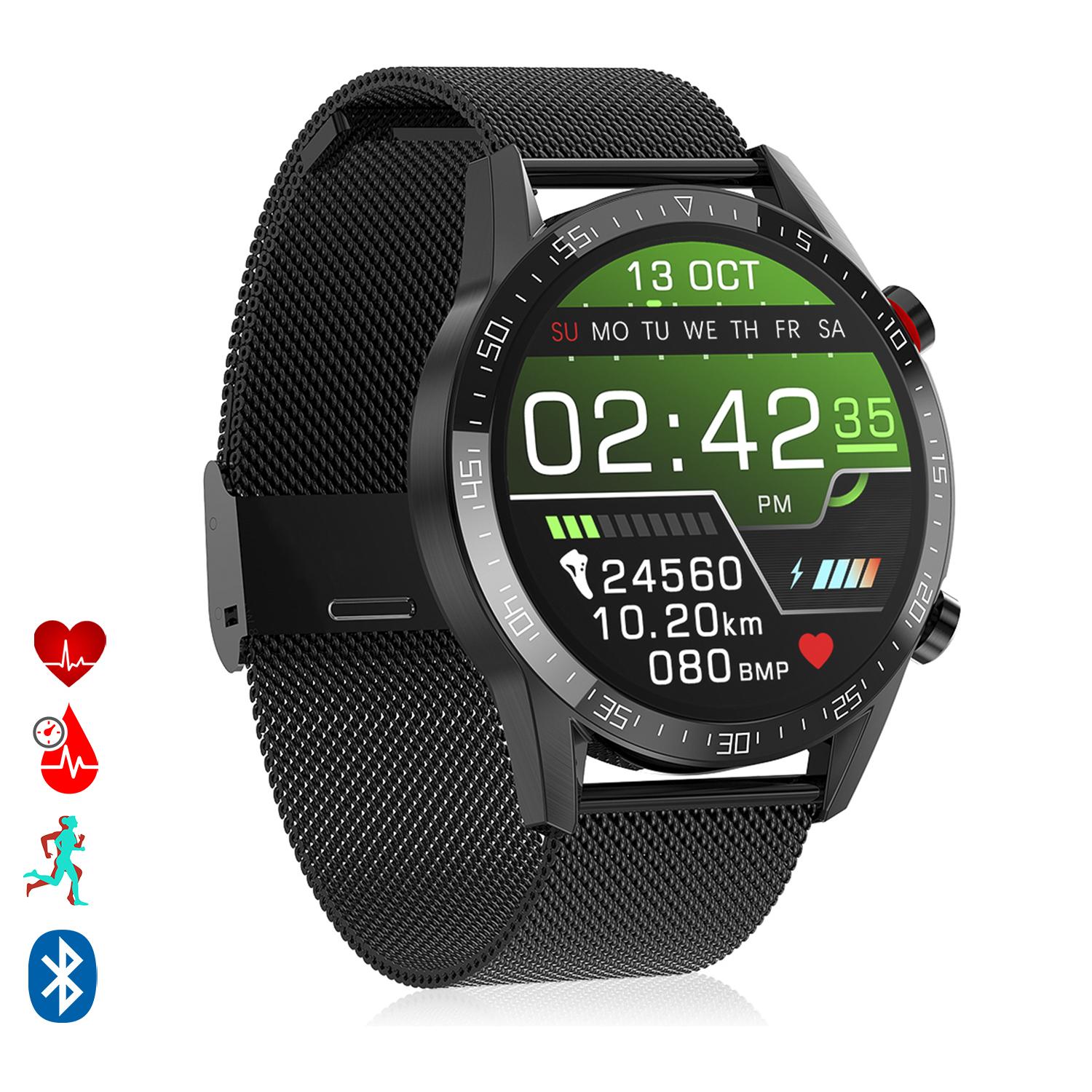 Smartwatch L13 pulsera de metal con modo multideportivo, monitor cardiaco, tensión y O2 en sangre