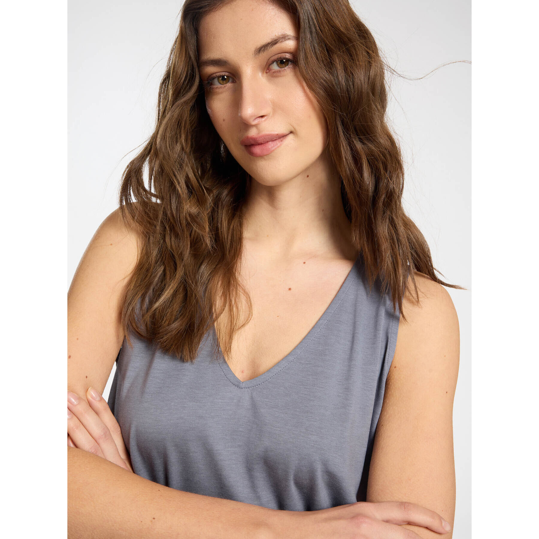 Elena Mirò - Top misto lyocell con scollo a V - Grigio