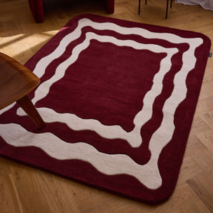 PANTONE - Tapis en laine fait main Rouge D'ORAGE à motif wavy bordeaux