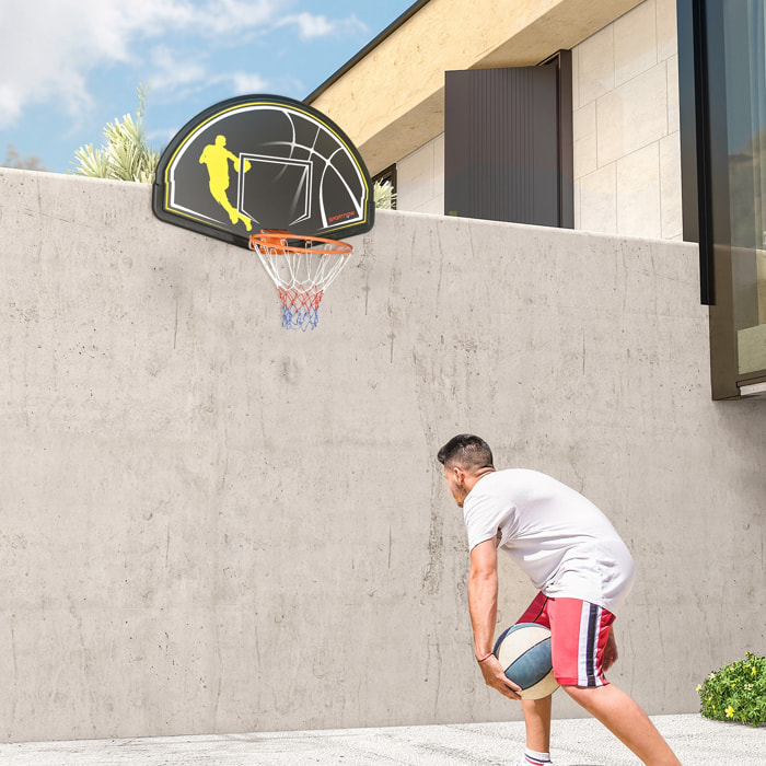 Canasta de Baloncesto de Pared Tablero de Baloncesto Aro de Baloncesto para Interior y Exterior 110x90x70 cm Negro y Amarillo