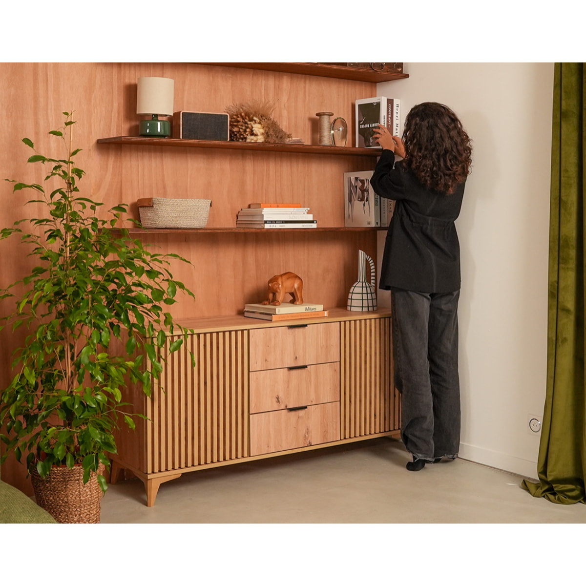 Portmore - buffet bas - effet bois - 3 tiroirs et 2 portes - 150 cm - Bois