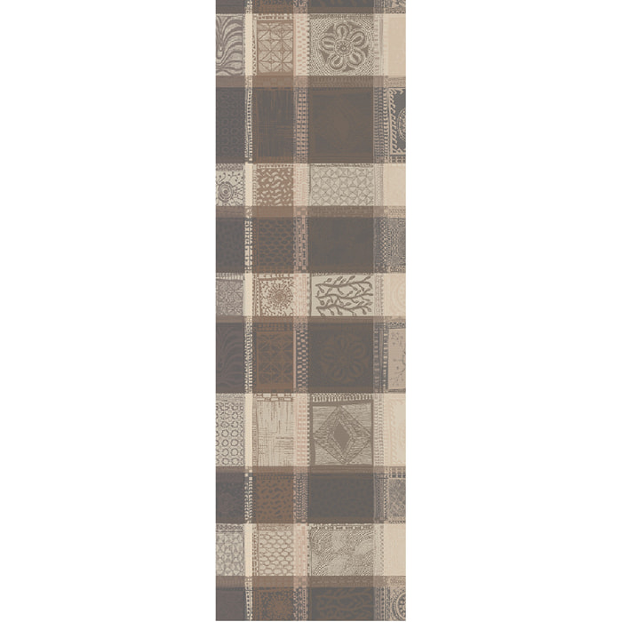 Chemin de table pur coton motif jacquard gris beige brun Mille wax argile