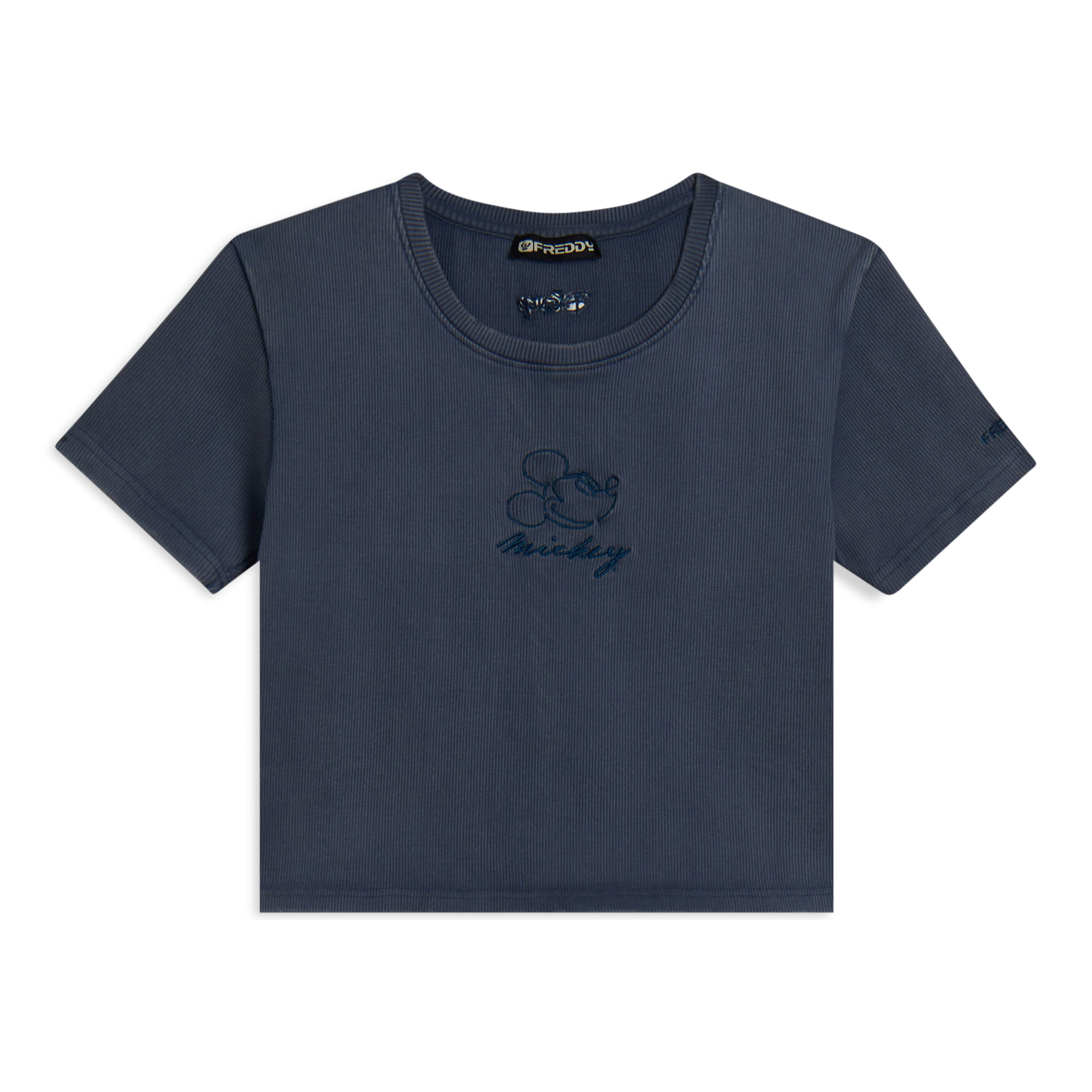 T-shirt cropped da donna in costina con ricami Disney