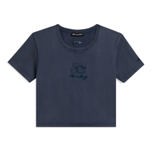 T-shirt cropped da donna in costina con ricami Disney