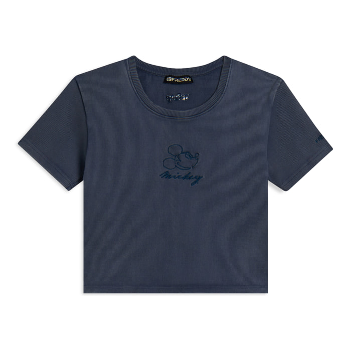 T-shirt cropped da donna in costina con ricami Disney