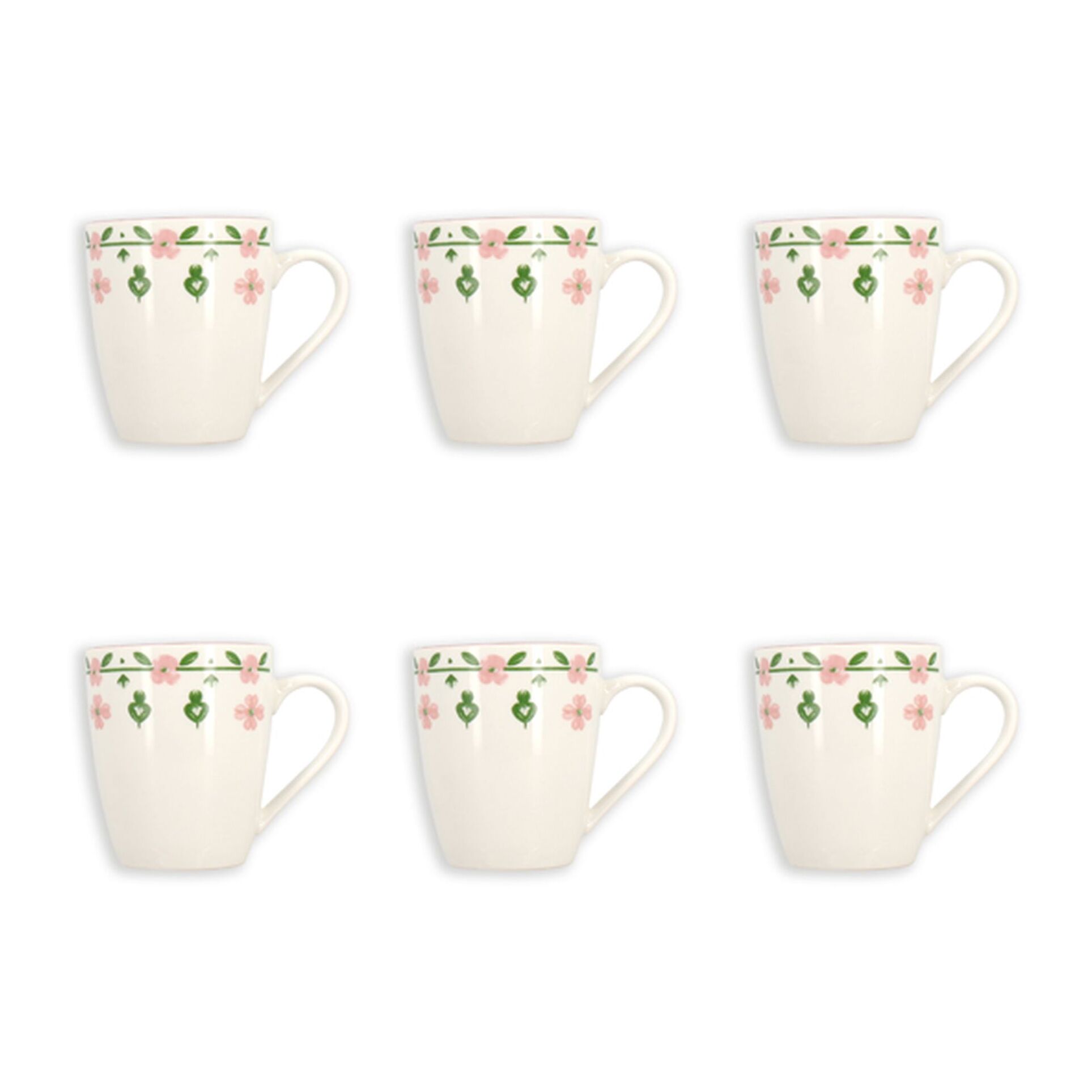 Lot de 6 mugs 36cl en porcelaine blanc et rose floral PRIMAVERA