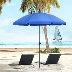 Sombrilla de Playa Grande Ø180 cm Sombrilla de Terraza Exterior con Ángulo Ajustable Protección UV50+ Impermeable Mástil de Ø32 mm Azul