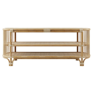 Console 140 cm en rotin naturel avec étagères - Marthe