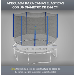 Red de Seguridad para Cama Elástica Ø244 cm Red de Trampolín Redondo para Exterior con Anti-UV y Puerta con Cremallera para 6 Postes Rectos Azul