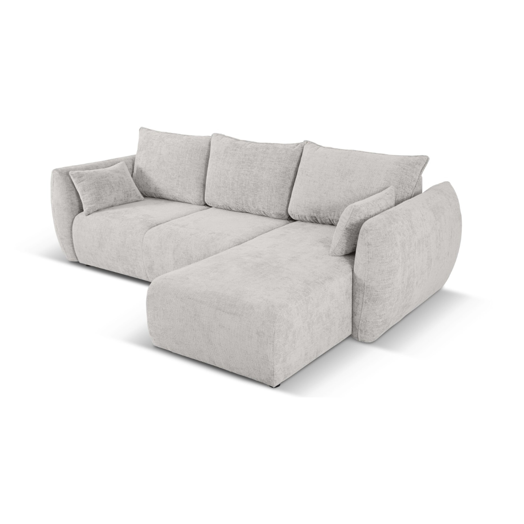 Canapé d'angle droit convertible avec coffre de rangement "Matera" 4 places en chenille gris clair