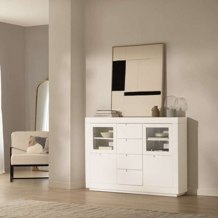 Buffet Sisal -bois massif et panneau de mdf-couleur laqué blanc mat 145 x 105 x 30 cm