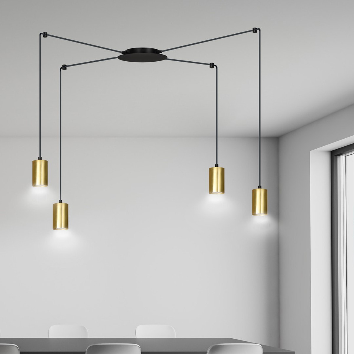 Lampada a sospensione TRAKER in acciaio nero e oro