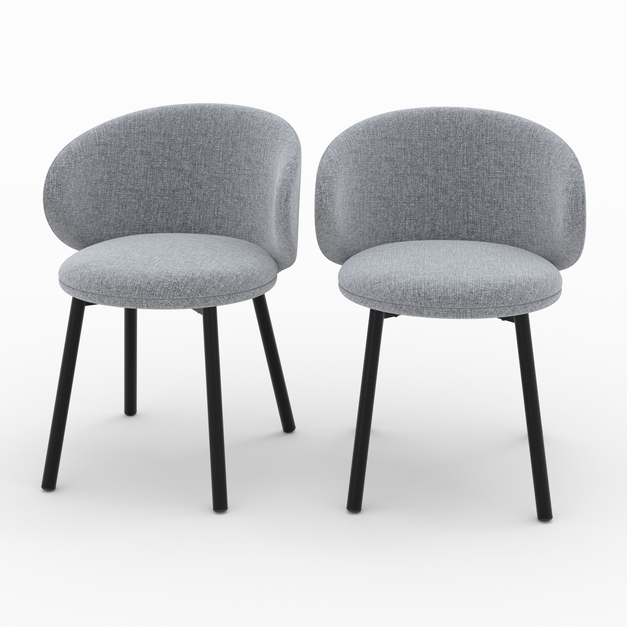 Lot de 2 chaises en tissu gris foncé chiné et pieds noirs - Cécilia