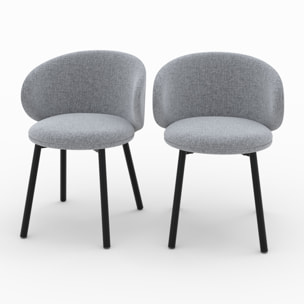 Lot de 2 chaises en tissu gris foncé chiné et pieds noirs - Cécilia