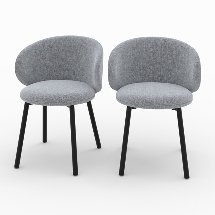 Lot de 2 chaises en tissu gris foncé chiné et pieds noirs - Cécilia